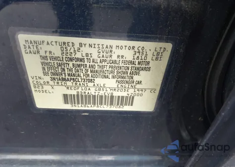 2012 Nissan Sentra 2.0 S from USA, damaged, VIN 3N1AB6AP8CL737082
